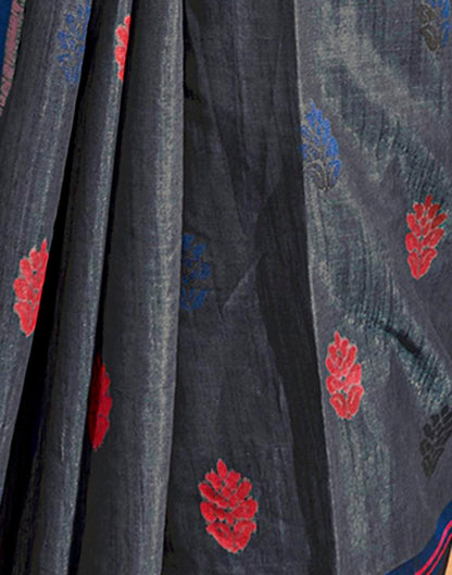 Dark Grey & Multicoloured Silk Woven Saree
