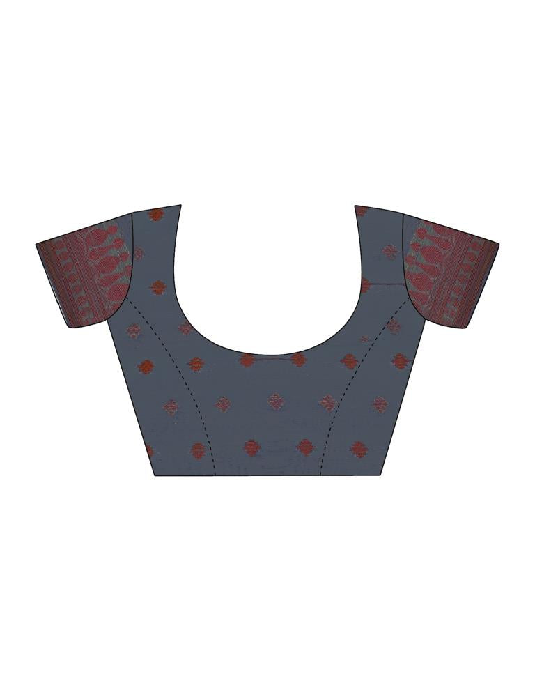 Dark Grey & Multicoloured Silk Woven Saree