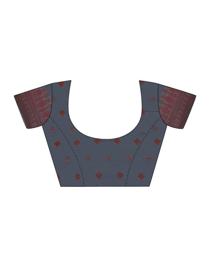 Dark Grey & Multicoloured Silk Woven Saree