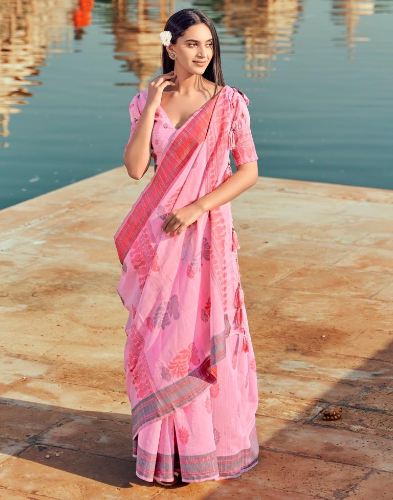 Pink Silk Woven Saree