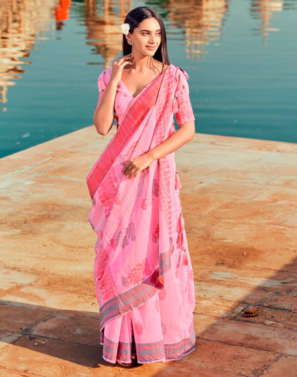Pink Silk Woven Saree