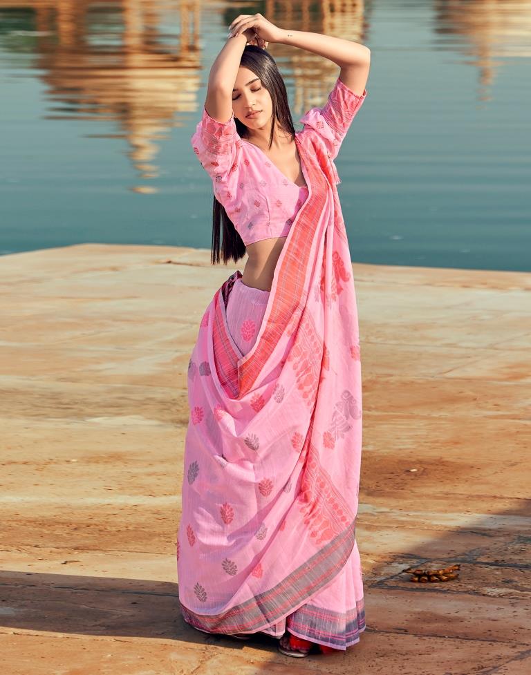 Pink Silk Woven Saree