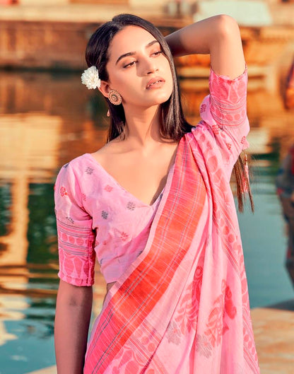 Pink Silk Woven Saree