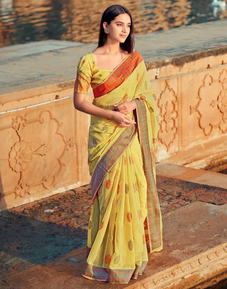 Yellow Silk Woven Saree