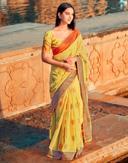 Yellow Silk Woven Saree