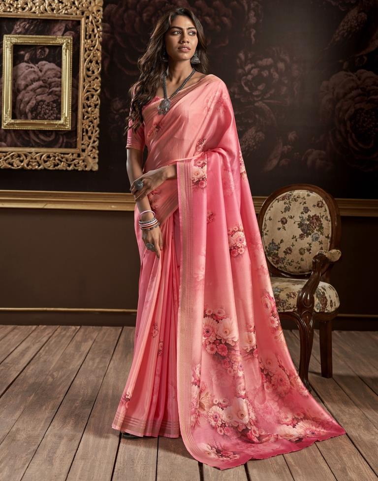 Pink Silk Printed Saree