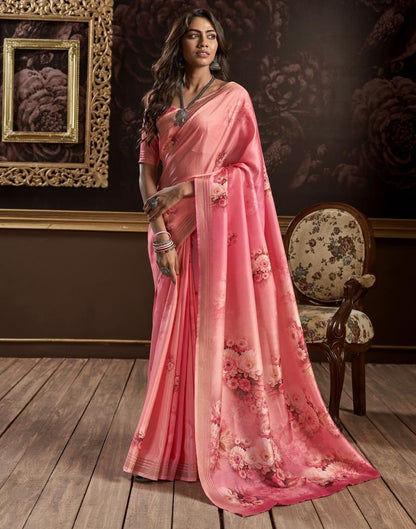Pink Silk Printed Saree