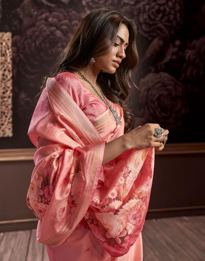 Pink Silk Printed Saree
