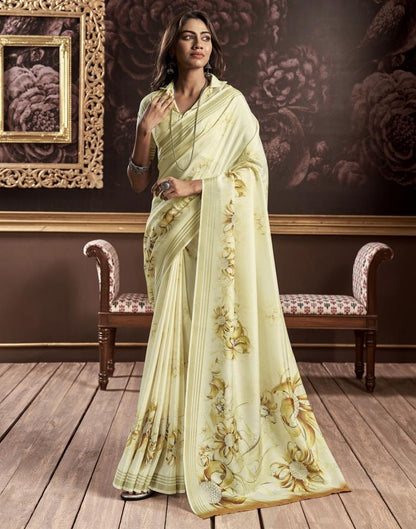 Light Yellow Silk Printed Saree