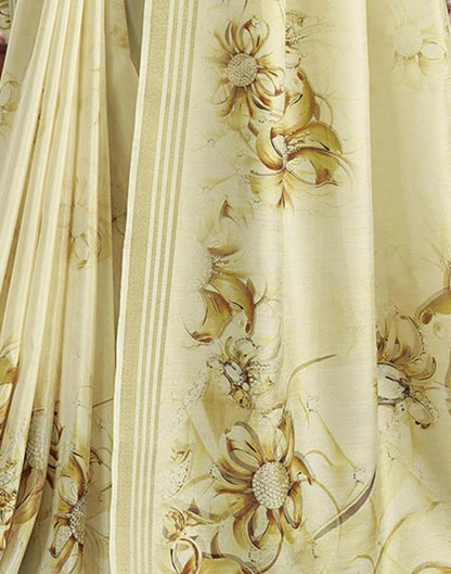 Light Yellow Silk Printed Saree