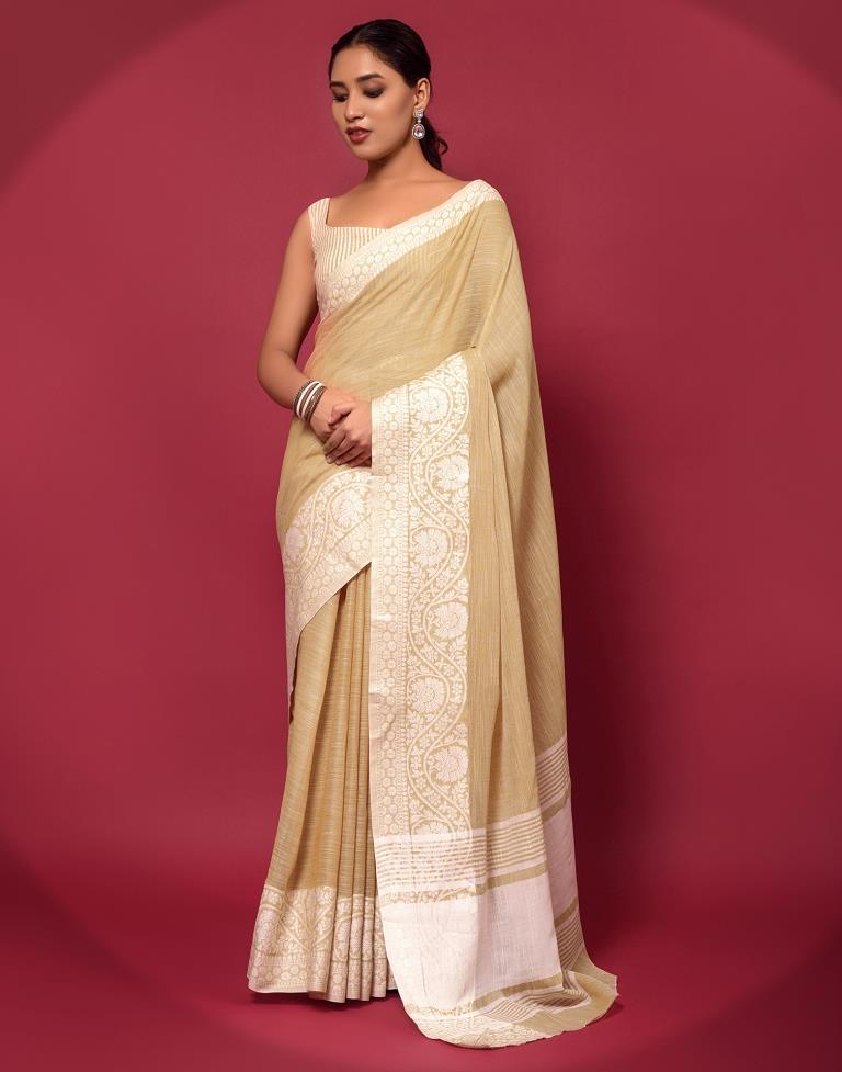 Light  Beige  Cotton Woven Saree