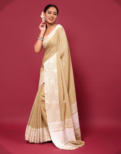 Light  Beige  Cotton Woven Saree