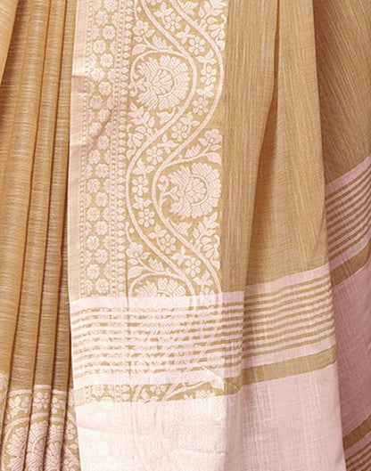 Light  Beige  Cotton Woven Saree