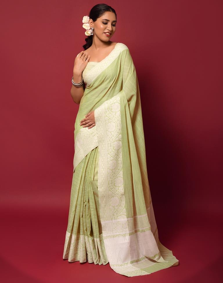 Light Green Cotton Woven Saree