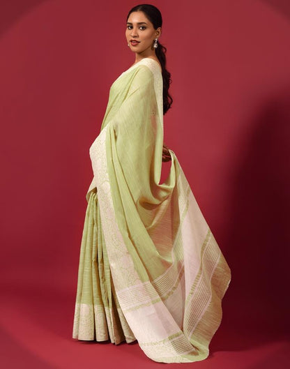 Light Green Cotton Woven Saree