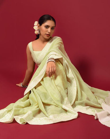 Light Green Cotton Woven Saree