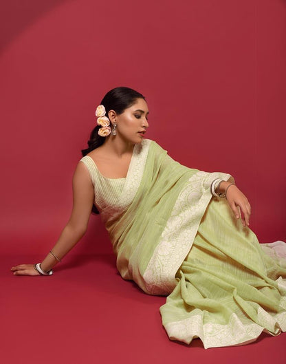 Light Green Cotton Woven Saree