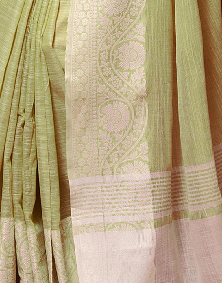 Light Green Cotton Woven Saree