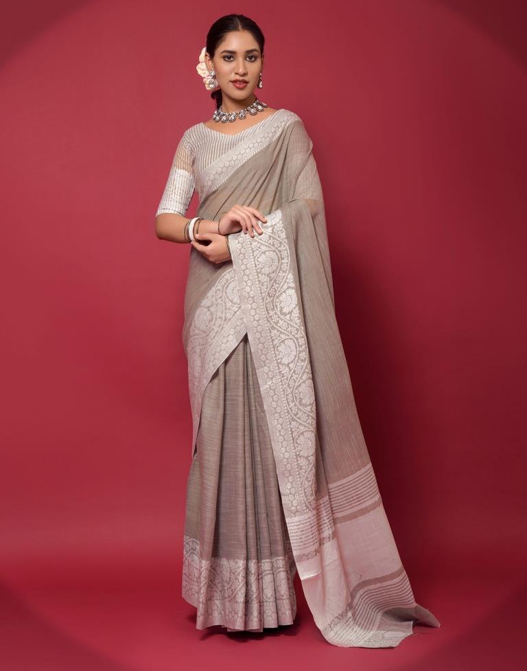 Light Grey Cotton Woven Saree