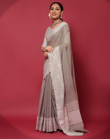 Light Grey Cotton Woven Saree