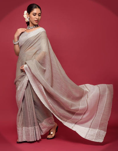 Light Grey Cotton Woven Saree