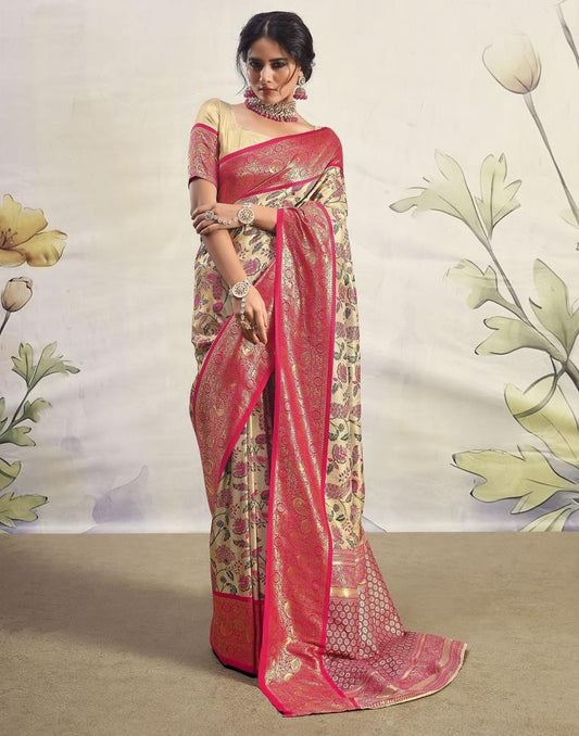 Golden & Red Silk Woven Saree