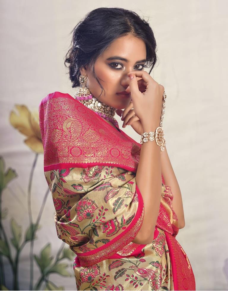 Golden & Red Silk Woven Saree