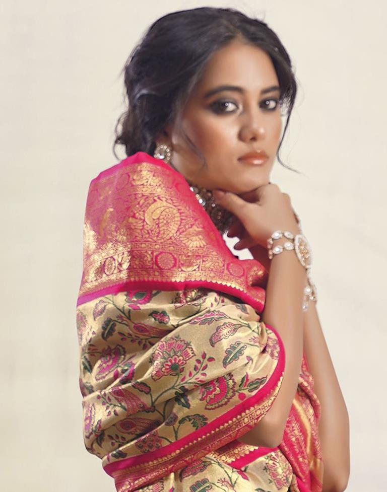 Golden & Red Silk Woven Saree