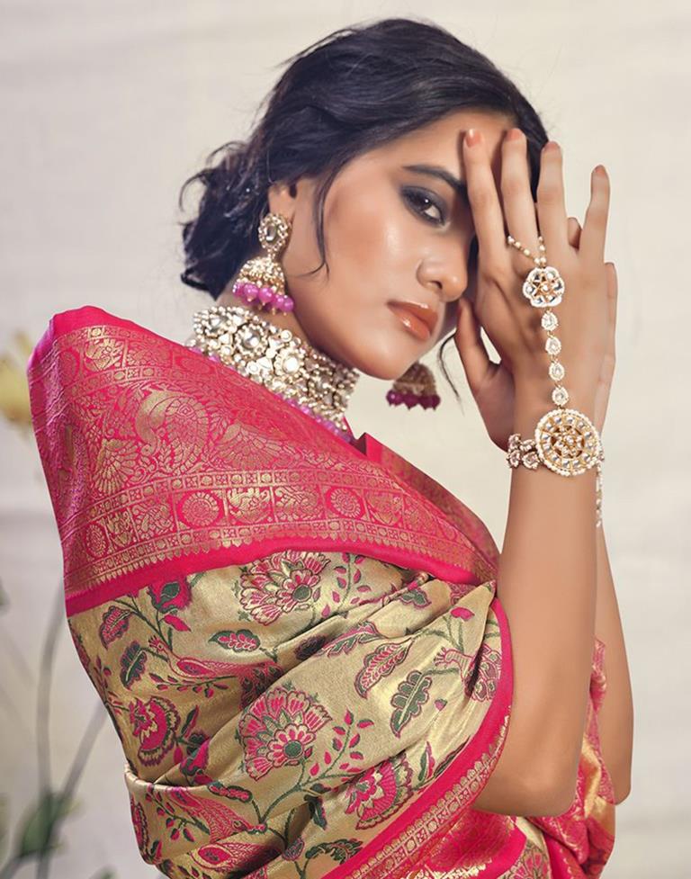 Golden & Red Silk Woven Saree