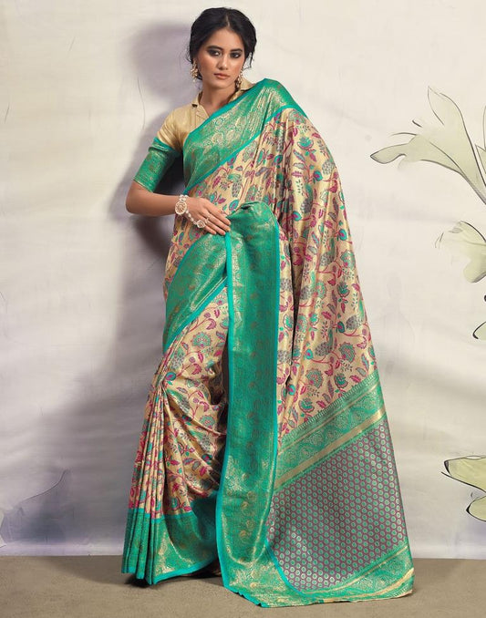 Golden & Green Silk Woven Saree