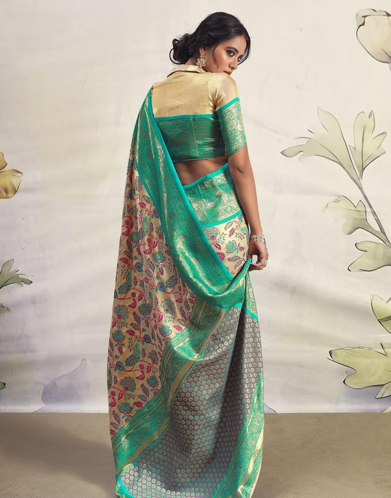 Golden & Green Silk Woven Saree