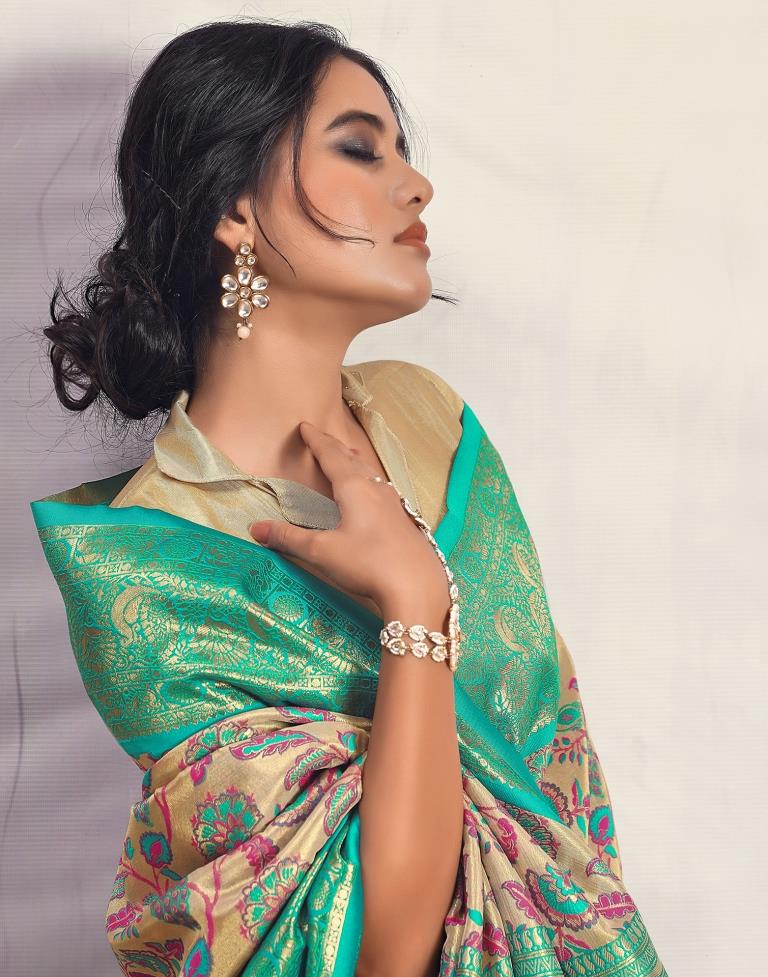 Golden & Green Silk Woven Saree