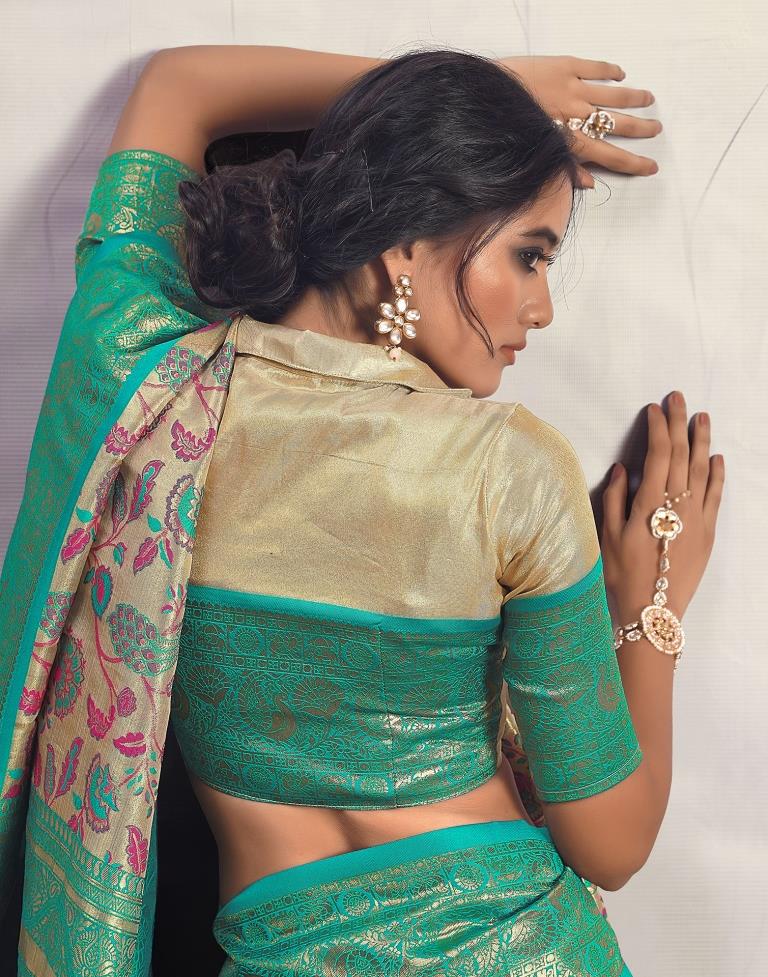 Golden & Green Silk Woven Saree