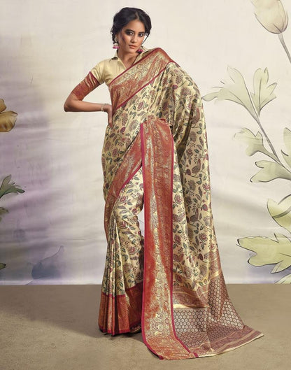 Golden & Maroon Silk Woven Saree