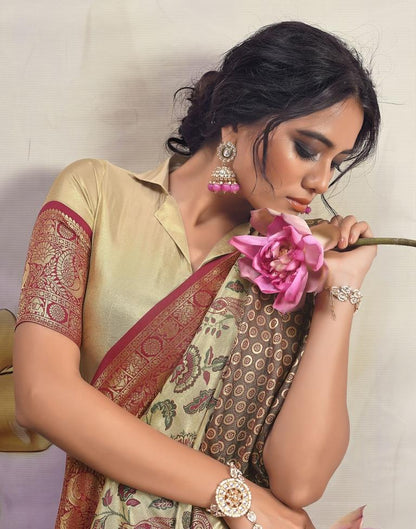 Golden & Maroon Silk Woven Saree