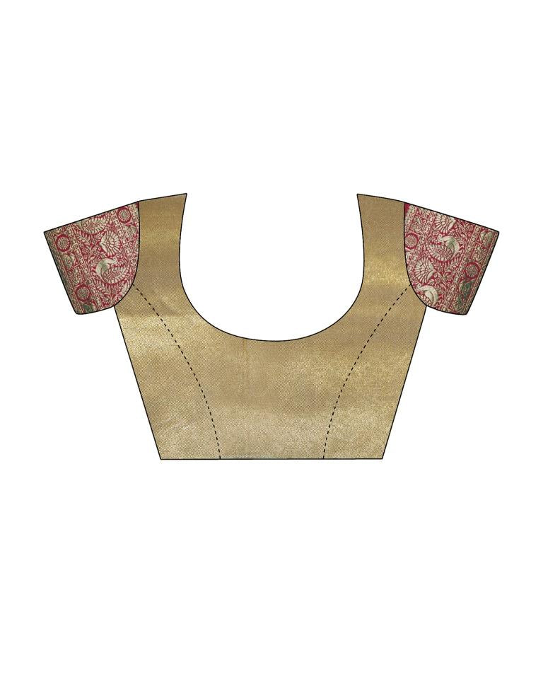 Golden & Maroon Silk Woven Saree