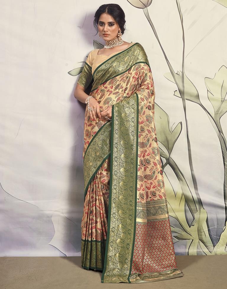 Golden & Dark Green Silk Woven Saree