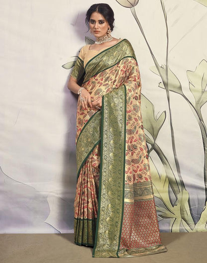 Golden & Dark Green Silk Woven Saree