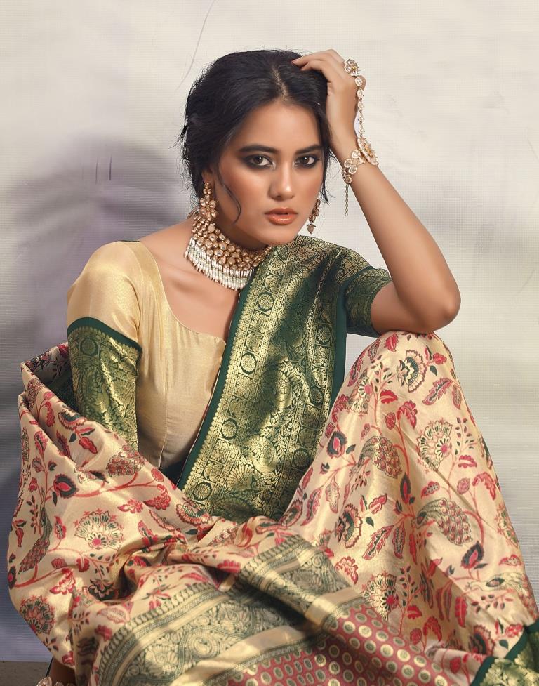 Golden & Dark Green Silk Woven Saree