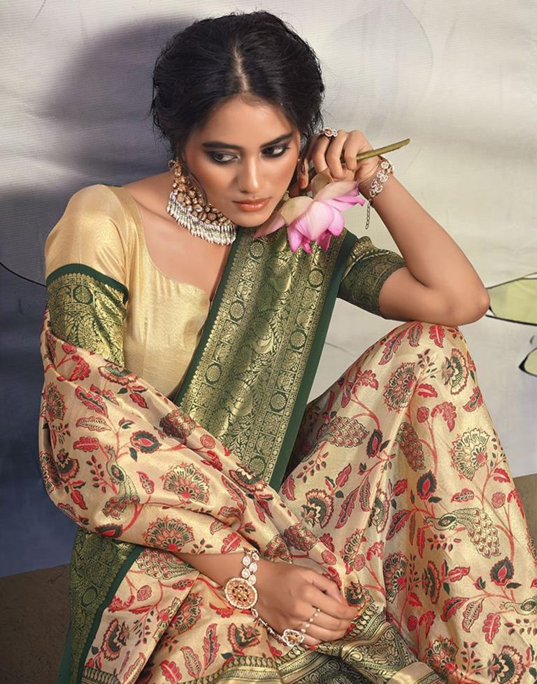 Golden & Dark Green Silk Woven Saree