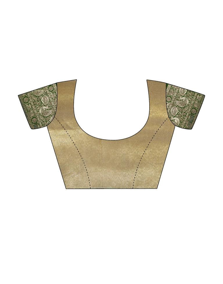 Golden & Dark Green Silk Woven Saree