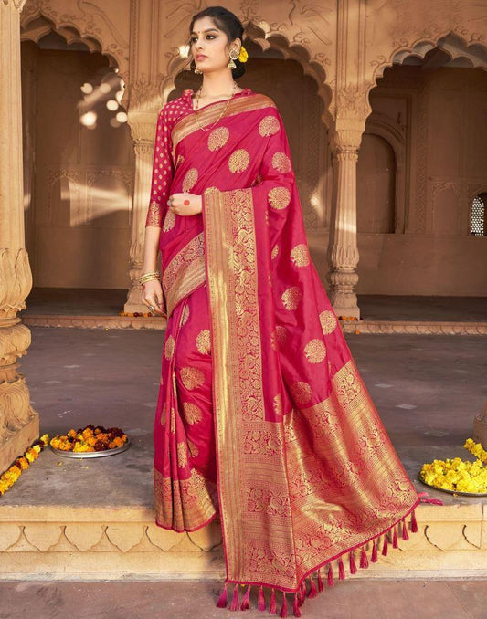 Bright Pink Silk Plain Saree