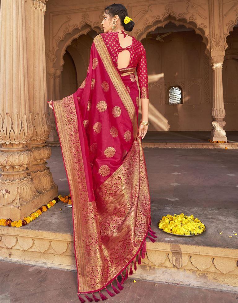 Bright Pink Silk Plain Saree