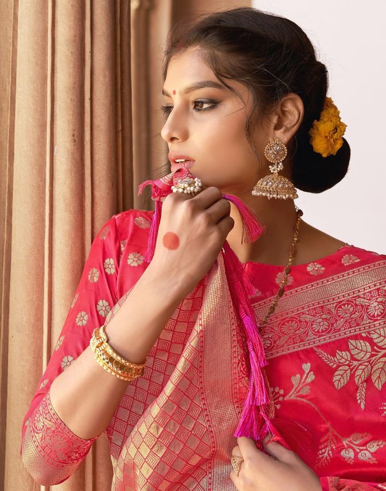 Bright Pink Silk Plain Saree