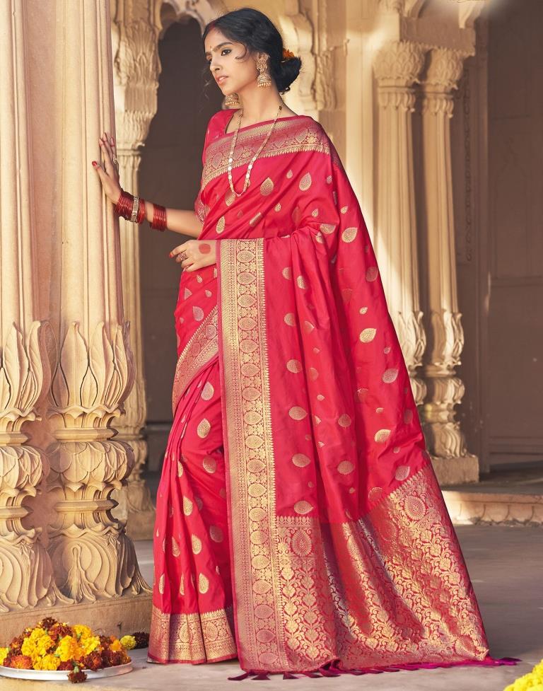 Bright Pink Silk Plain Saree