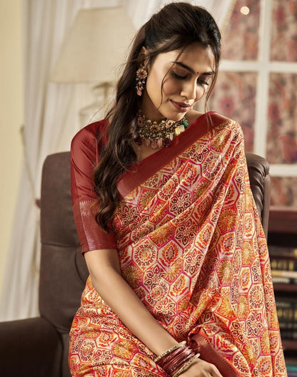Brown & Multicoloured Silk Printed Saree
