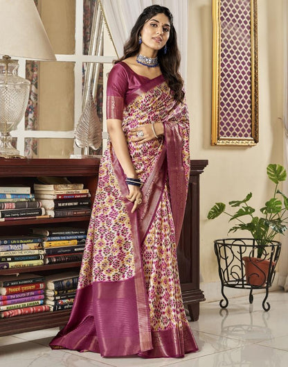 Pink & Multicoloured Silk Printed Saree