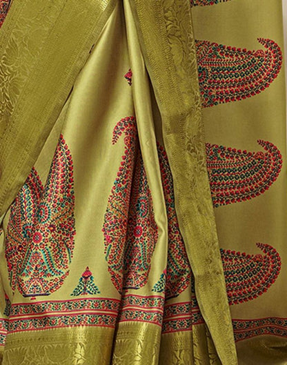 Olive Green Silk Printed Saree