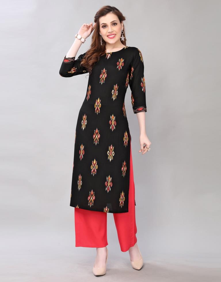 Dreamy Black Coloured Printed Rayon Kurti | Sudathi