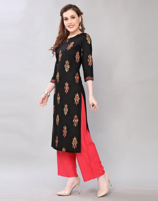 Dreamy Black Coloured Printed Rayon Kurti | Sudathi